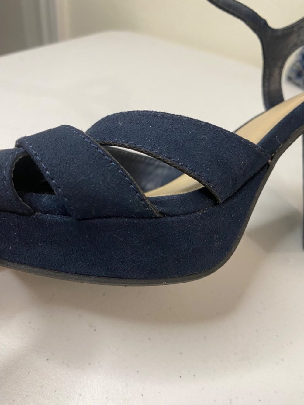 PoP Navy Blue Heels Sandals Womens 6.5 M Block Heel Strappy, Dress Shoes - Picture 12 of 16